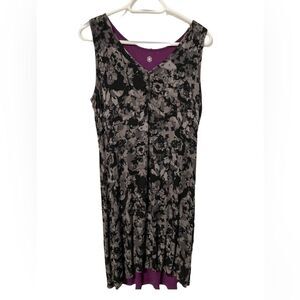 Gaiam Reversible Midi V-Neck Tank Dress Black‎ Floral Or Solid Purple Large